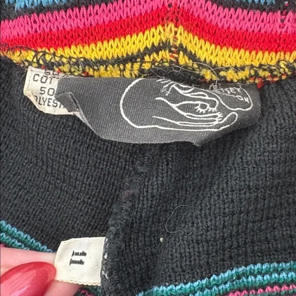 1970s Betsey Johnson Alley Cat Knit Two Piece Halter Set in Happy People Print - Picture 6 of 11